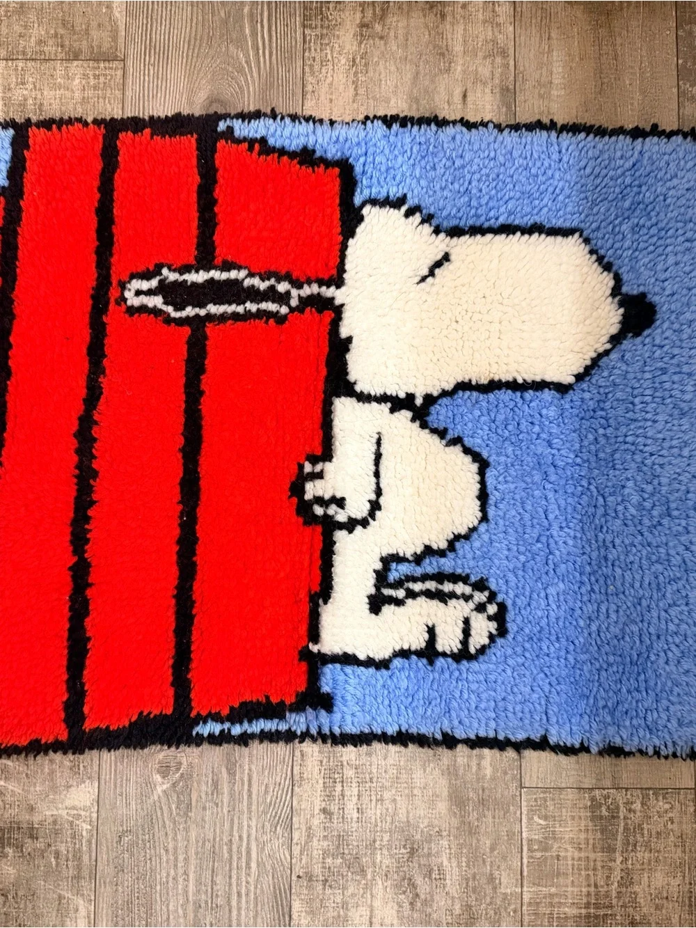 Snoopy Peanuts latch hook Rug - Red, White & Light Blue